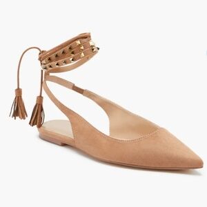 JF Women's Size 7.5 'Beatrice' Faux Leather Ankle Wrap Flat NWOB